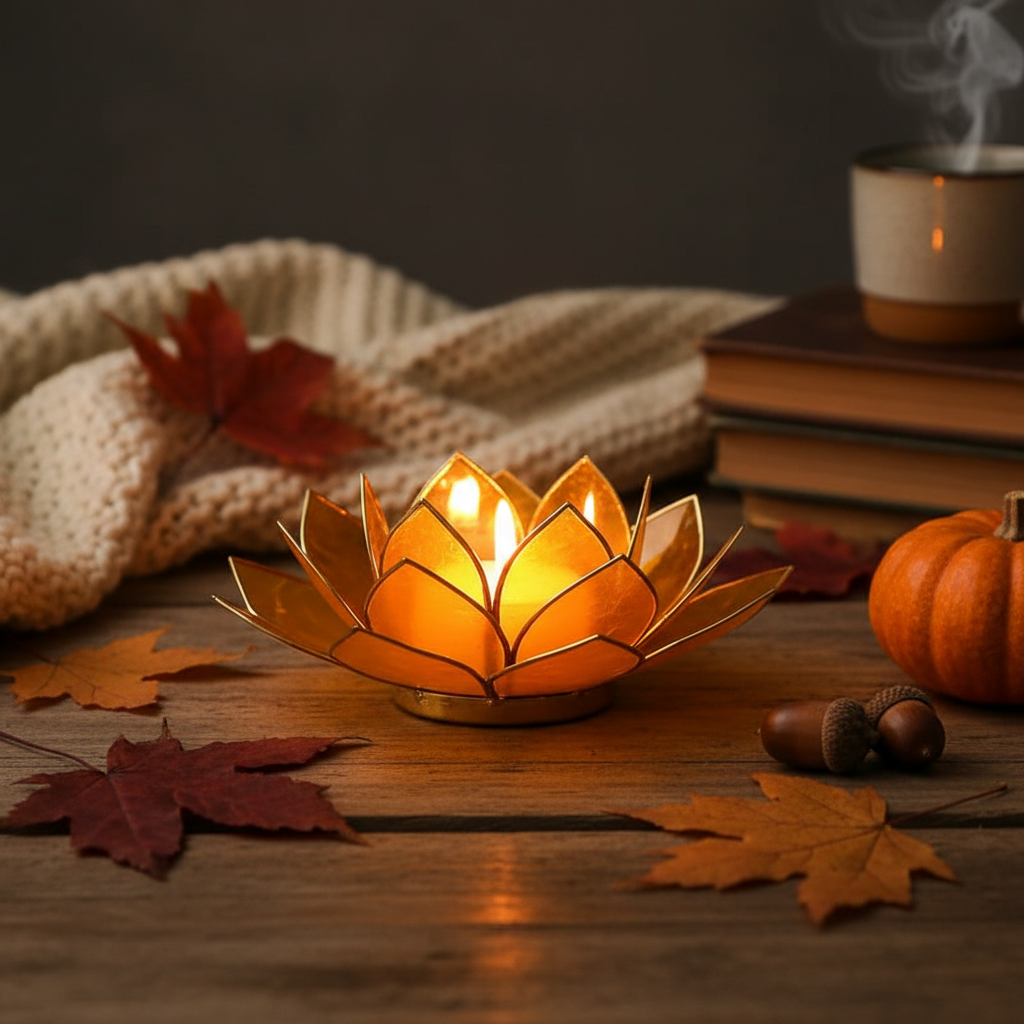 Teelichthalter Lotus Gold aus Glas