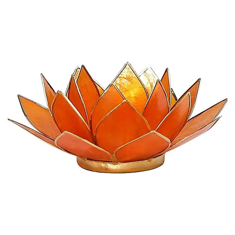 Teelichthalter Lotus orange Gold aus Glas