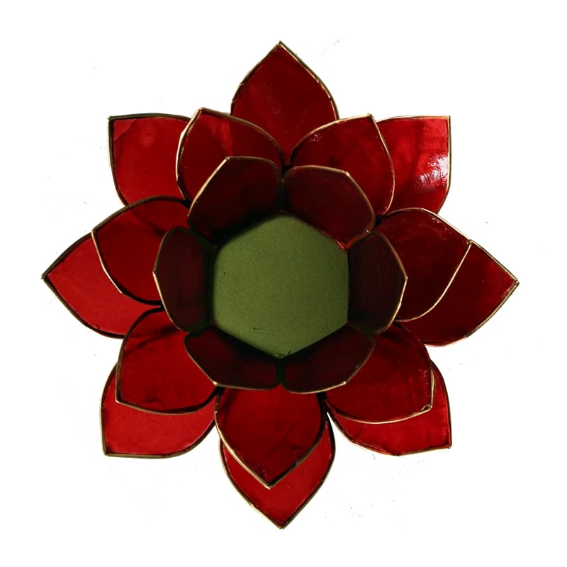 Teelichthalter Lotus rot Gold aus Glas