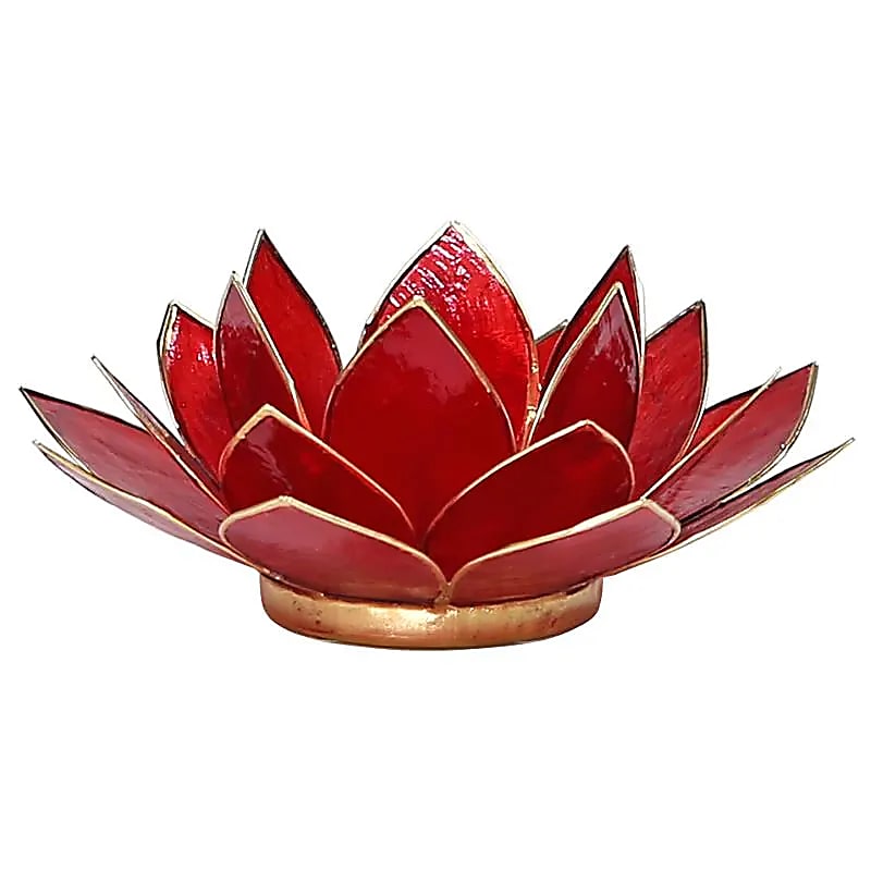 Teelichthalter Lotus rot Gold aus Glas