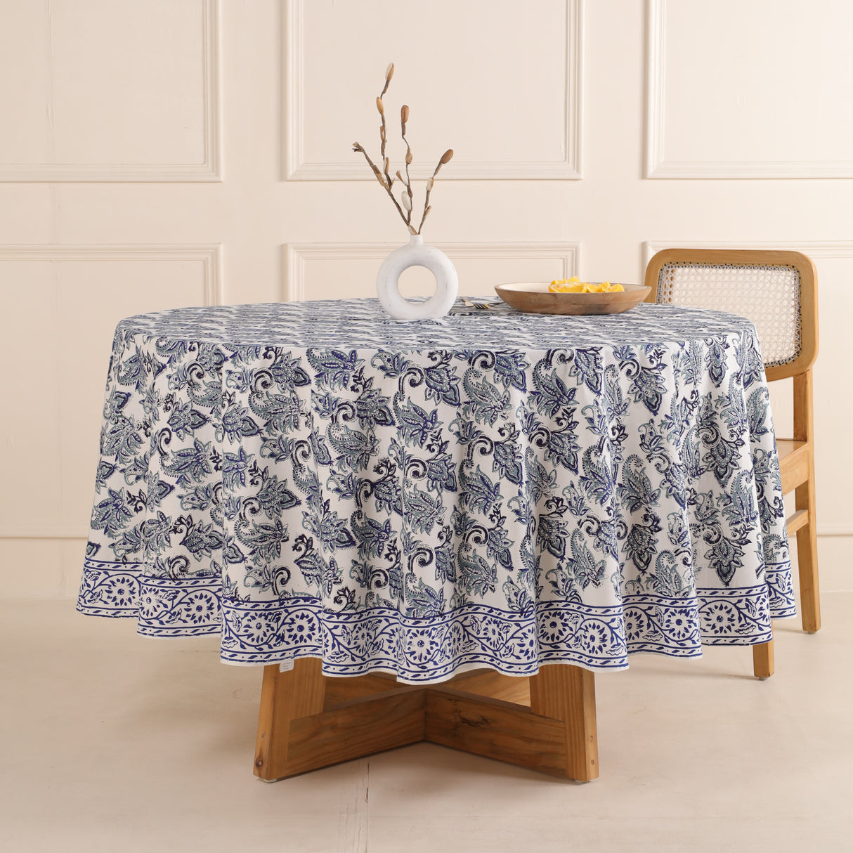 Indische Tischdecke rund Boho 160 180 220 cm Baumwolle