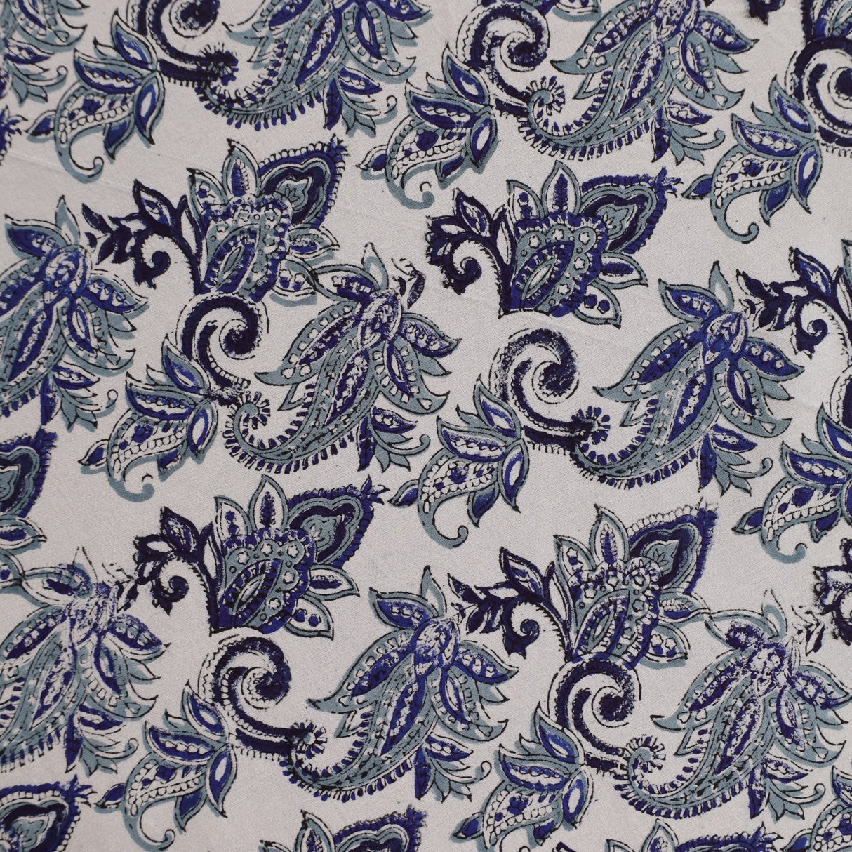 Runde Tischdecke Blockdruck Blume Blau