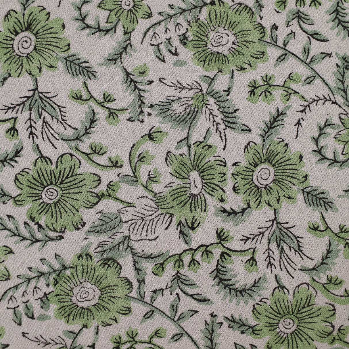 Runde Tischdecke Blockdruck Blume Grün