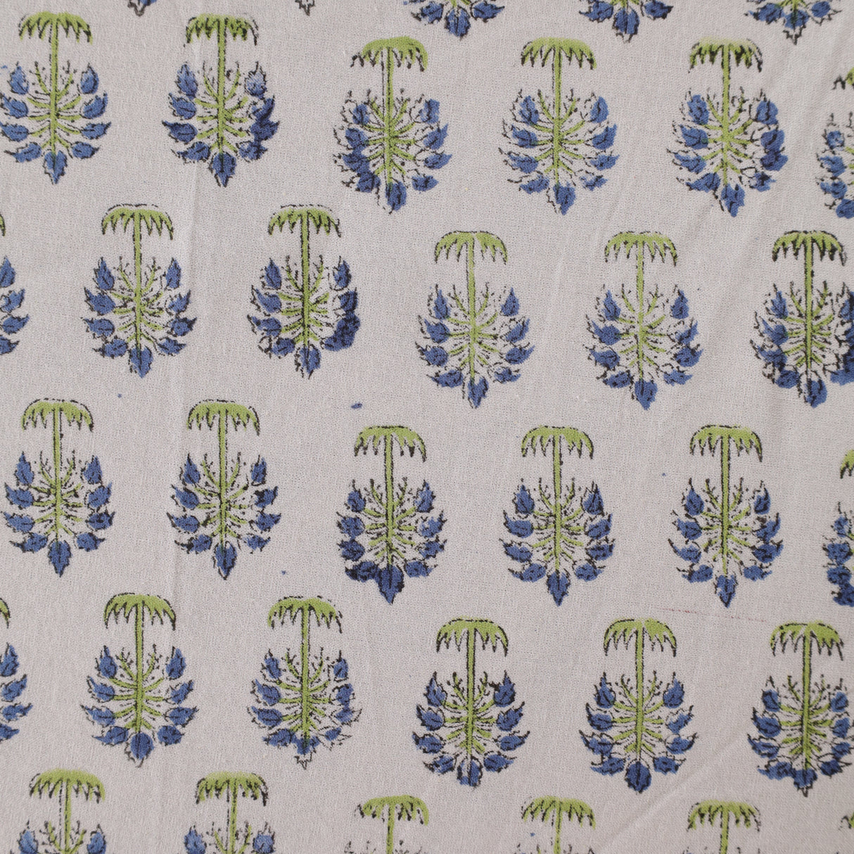 Runde Tischdecke Blockdruck Blume Weiß Grün Blau