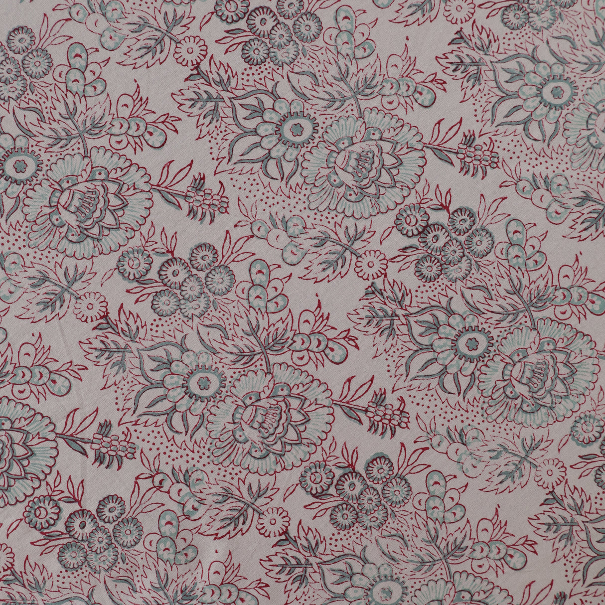 Runde Tischdecke Blockdruck Blume Weiß Rot Türkis