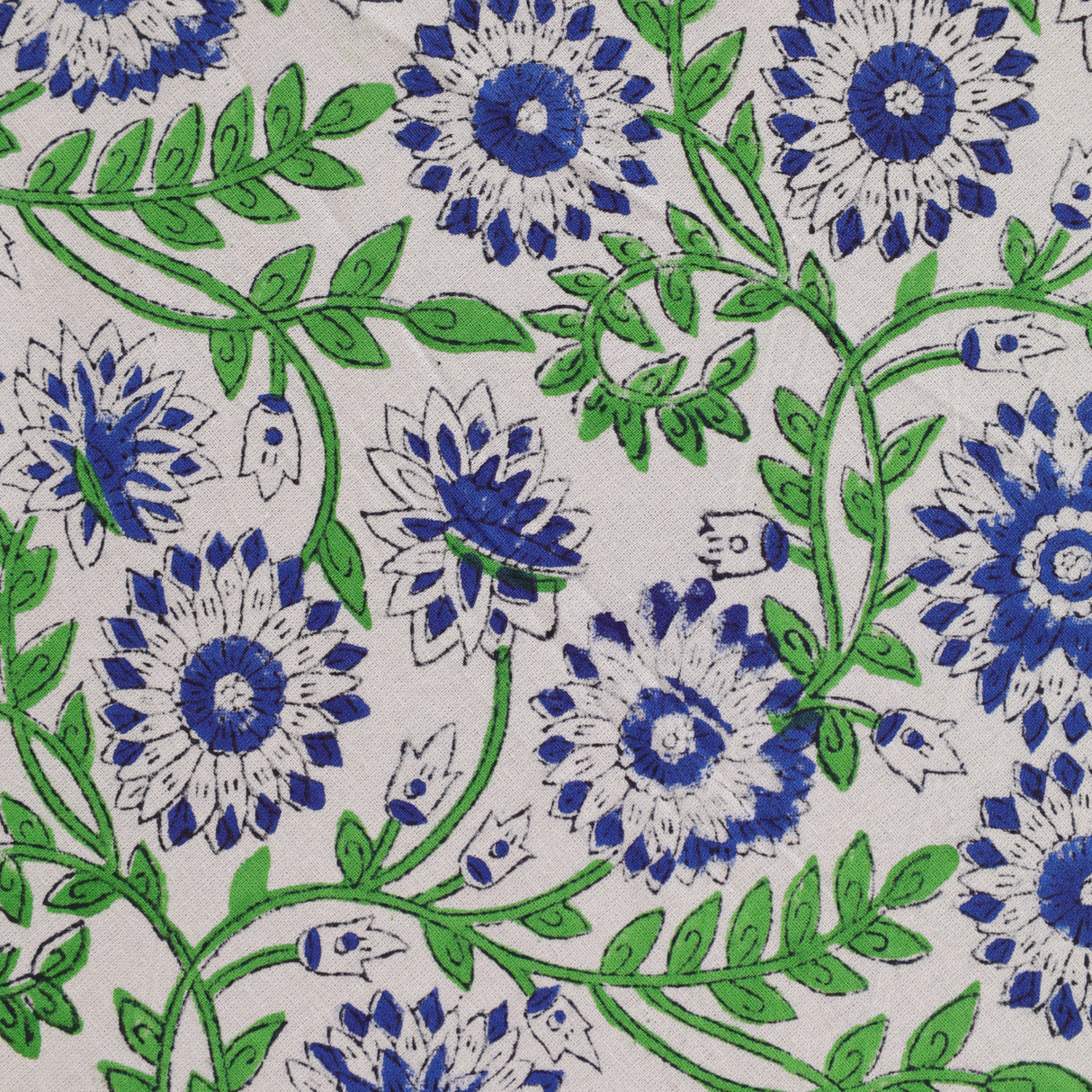 Runde Tischdecke Blockdruck Ranke Blau Grün