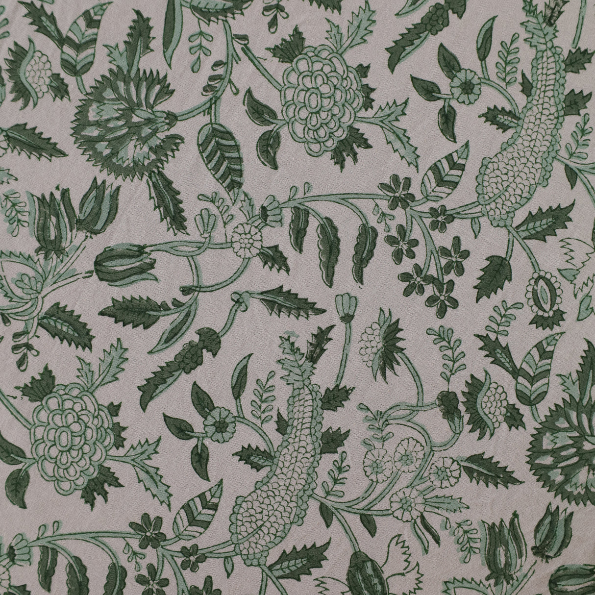 Runde Tischdecke Blockdruck Ranke Grün