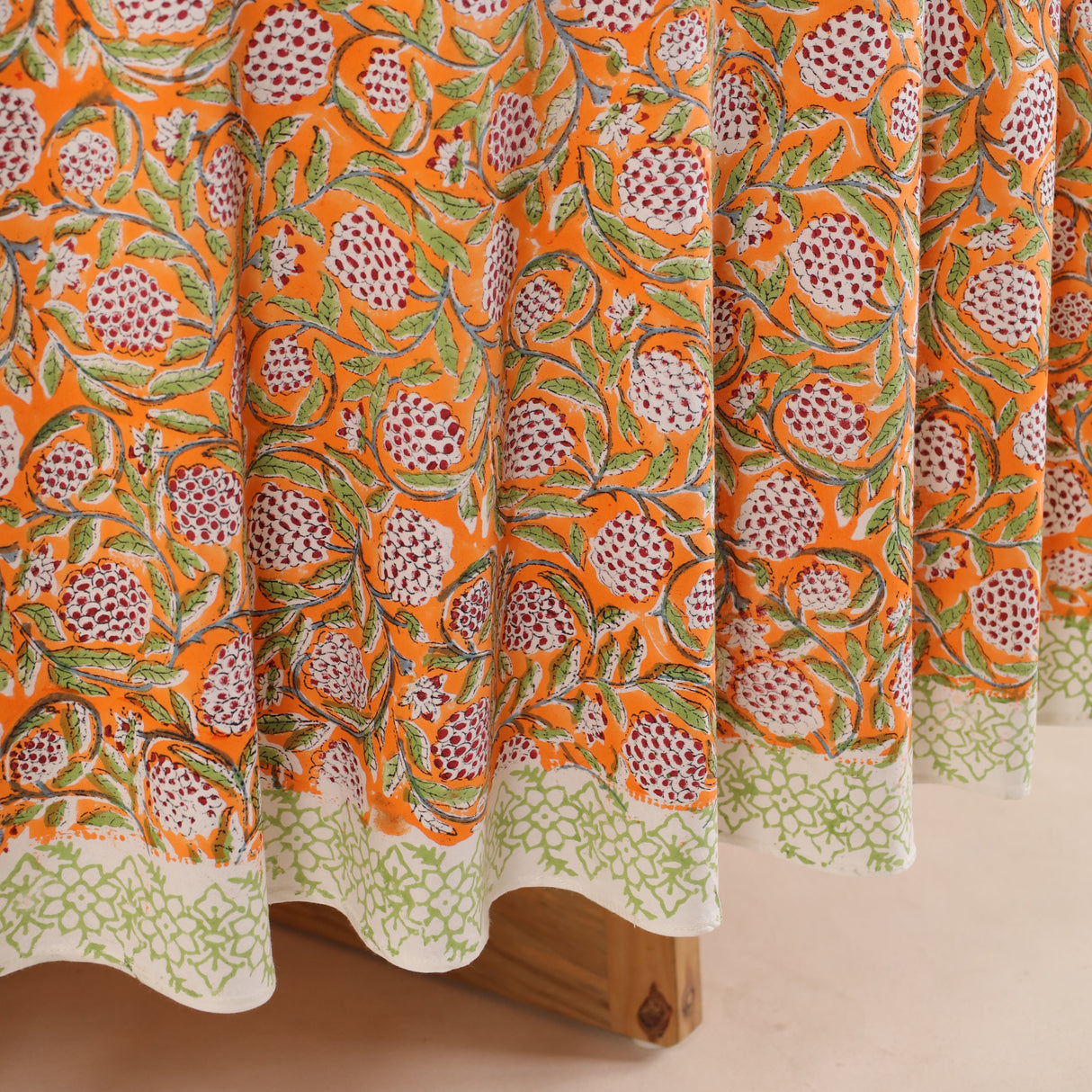 Runde Tischdecke Blockdruck Ranke Orange