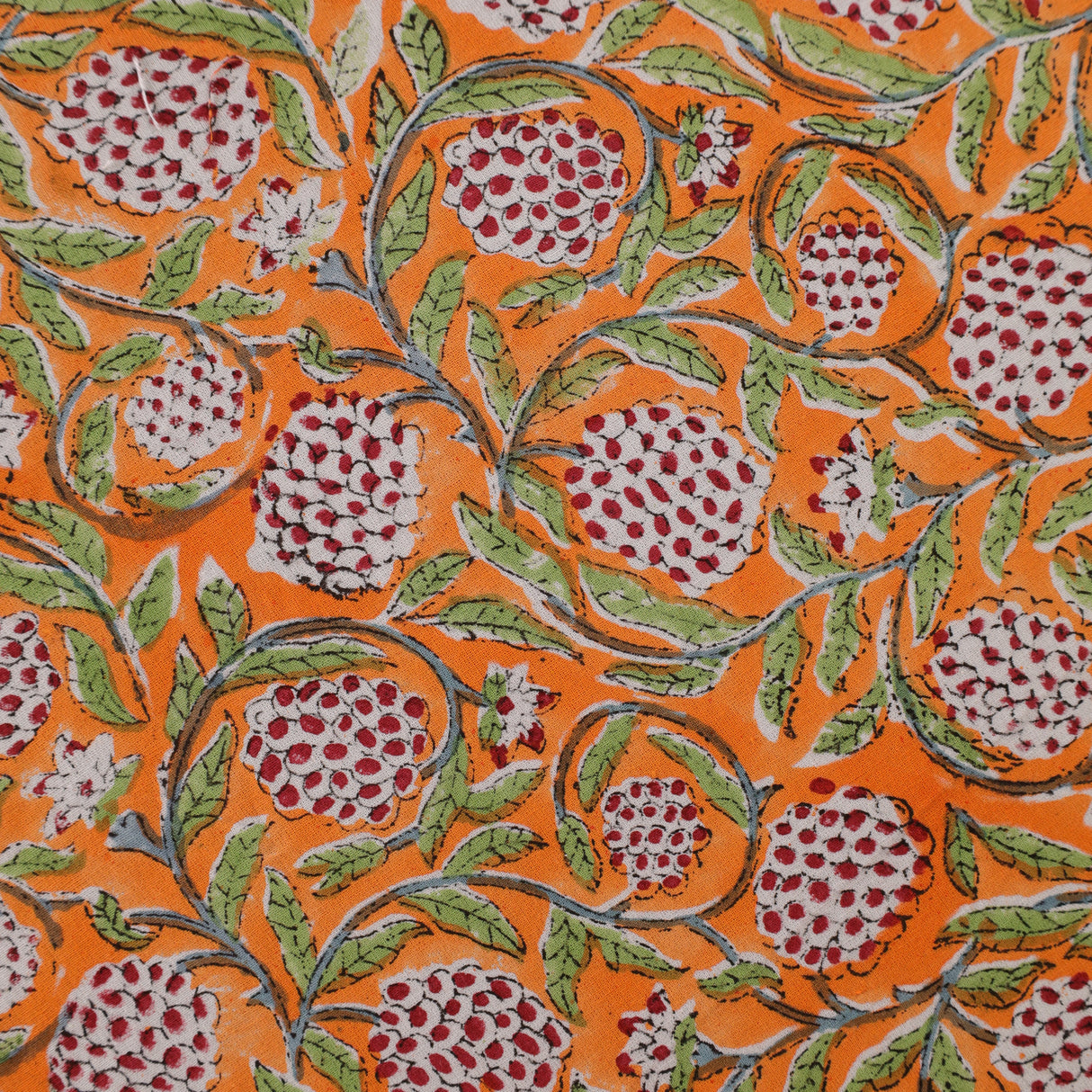 Runde Tischdecke Blockdruck Ranke Orange