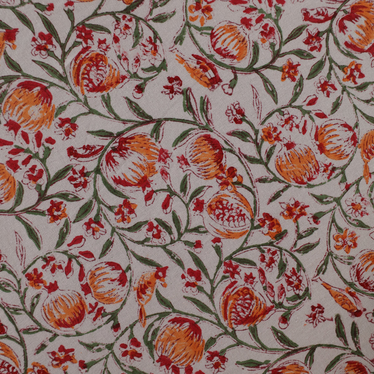 Runde Tischdecke Blockdruck Ranke Orange Grün