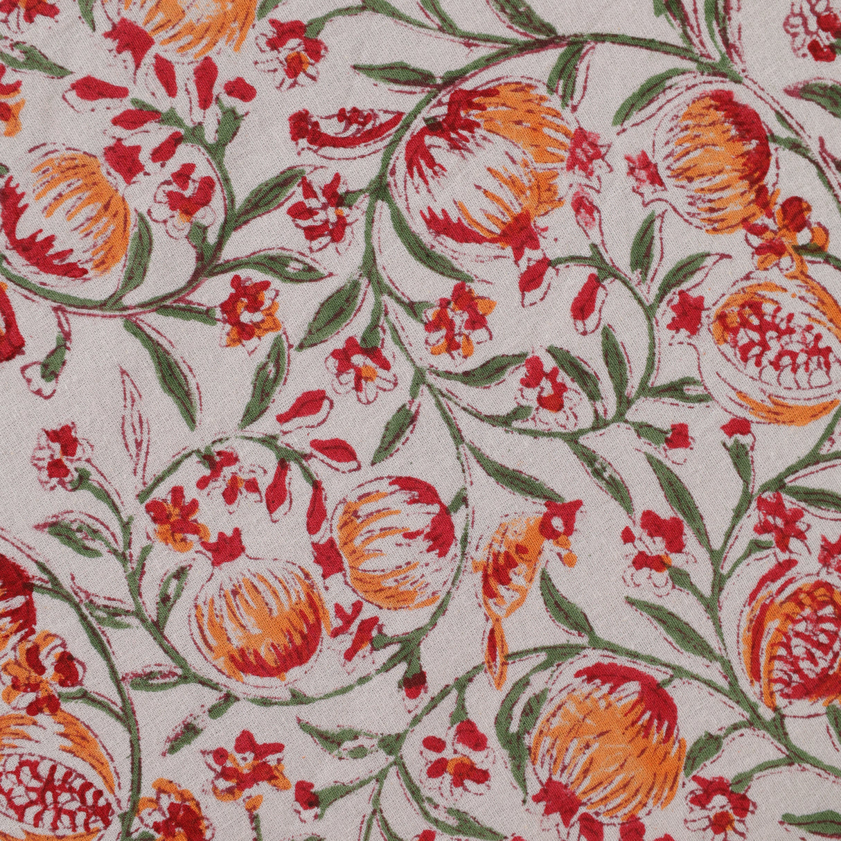 Runde Tischdecke Blockdruck Ranke Orange Grün