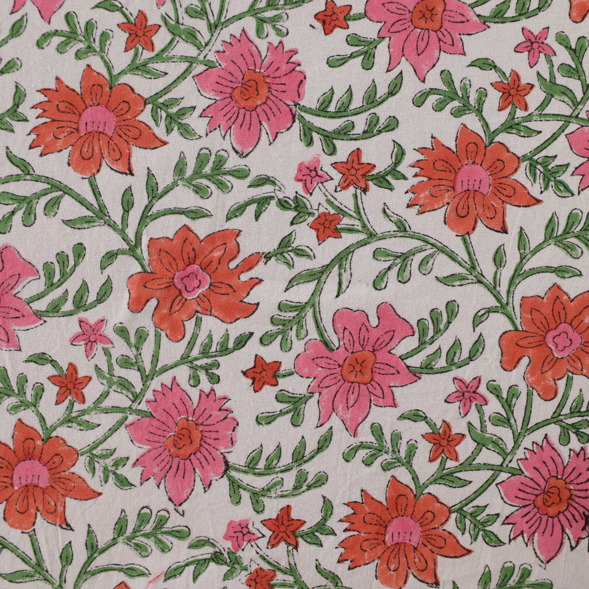 Runde Tischdecke Blockdruck Ranke Rosa Rot Grün