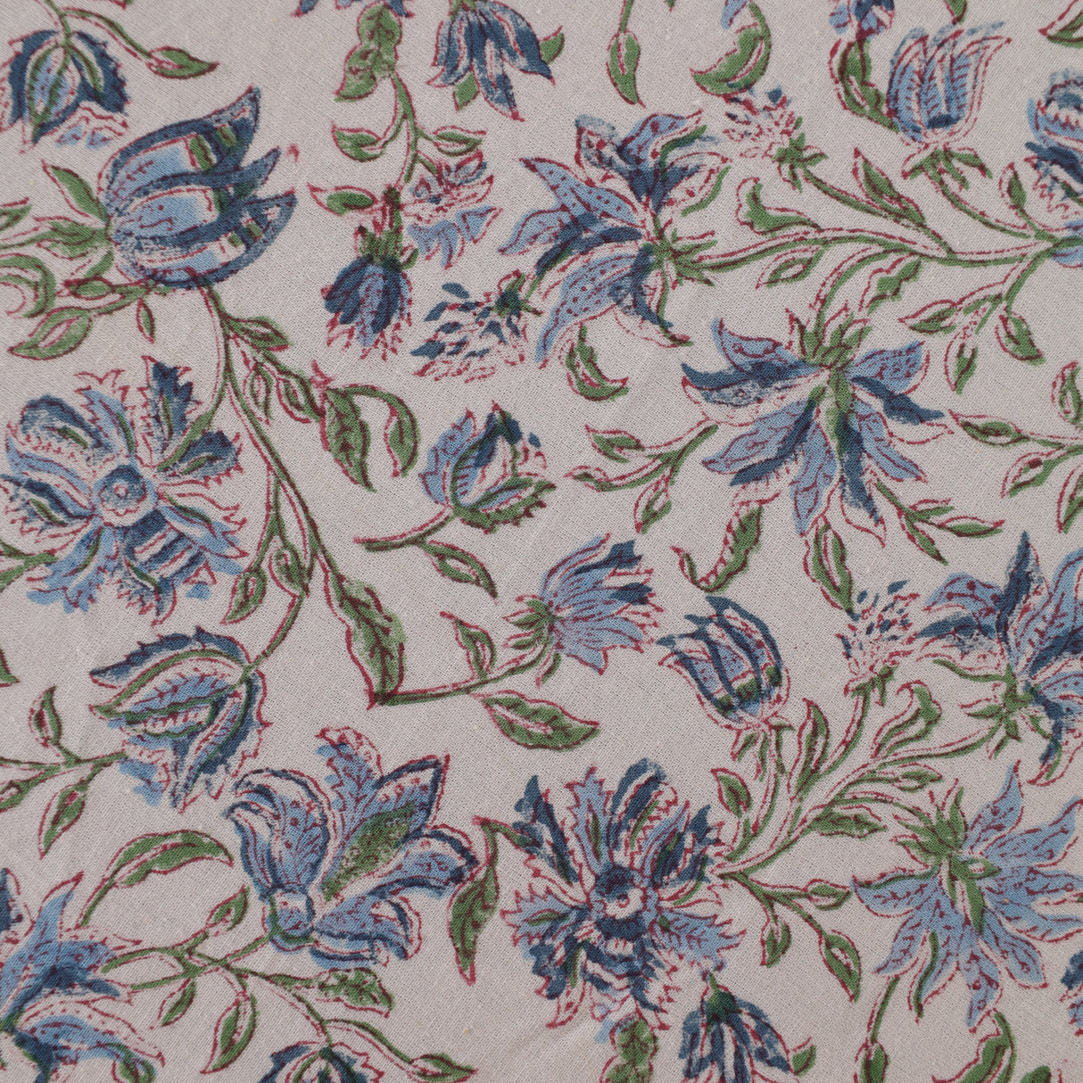 Runde Tischdecke Blockdruck Ranke Weiß Grün Blau