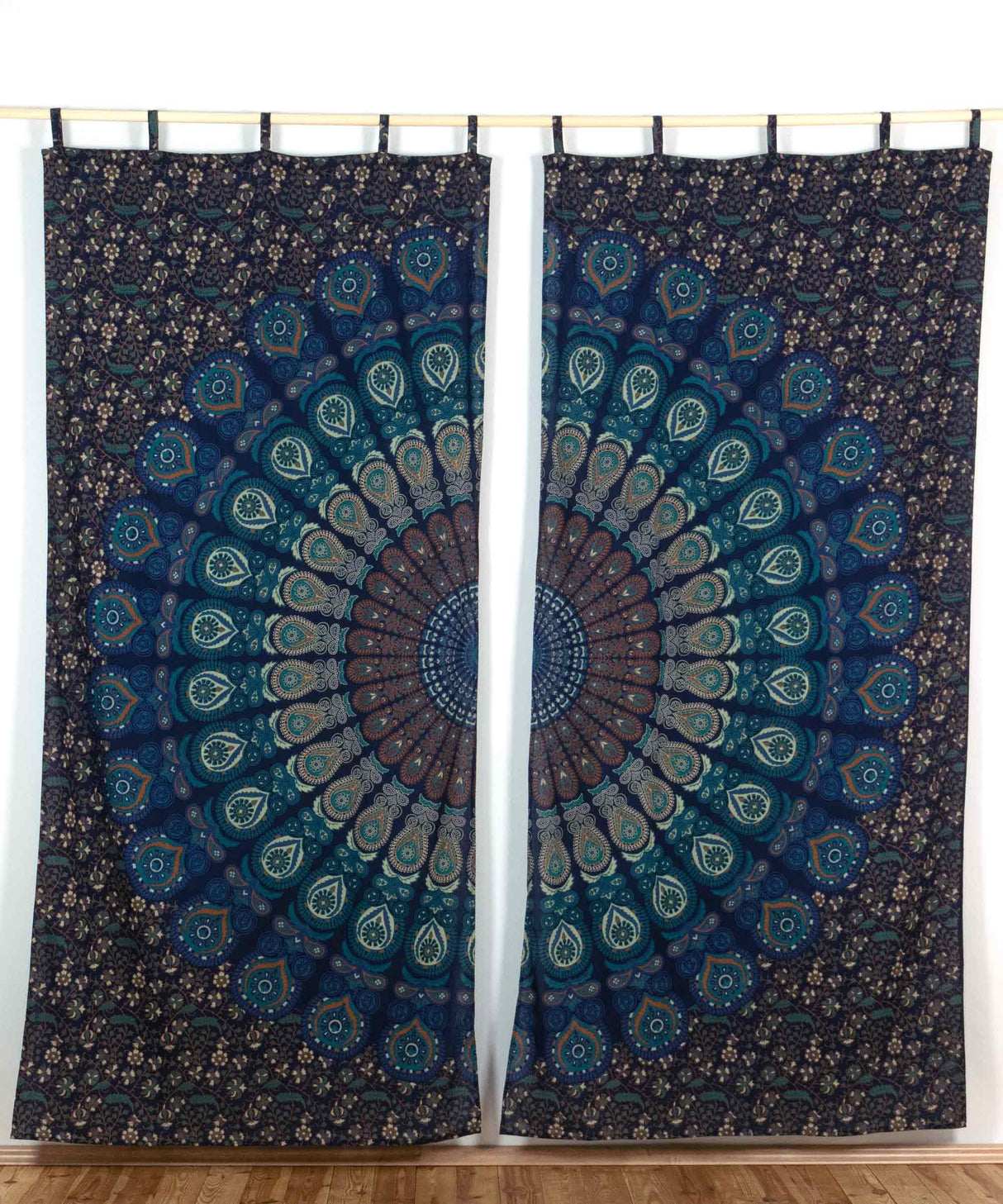 Vorhang Pfauenfeder Mandala blau türkis ca. 210x230 cm