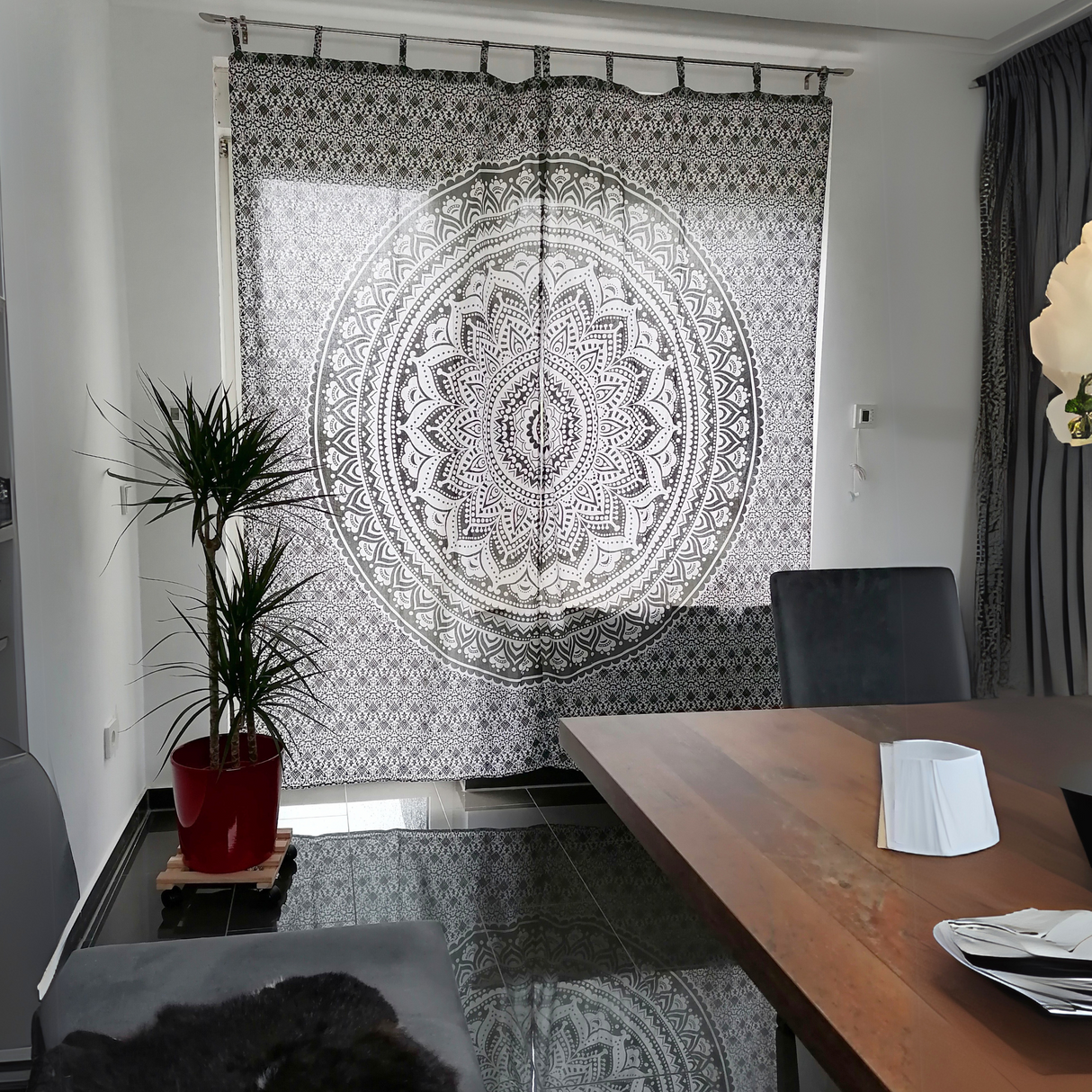 Vorhang Ombre Mandala schwarz grau - 2-teilig