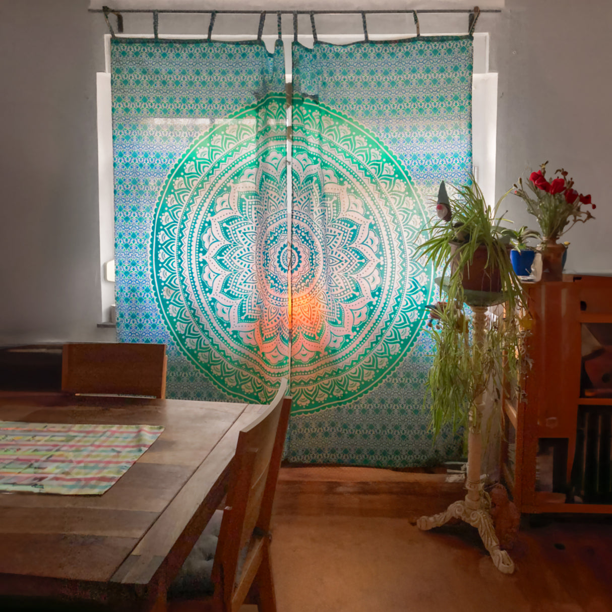 Vorhang Ombre Mandala türkis - 2-teilig