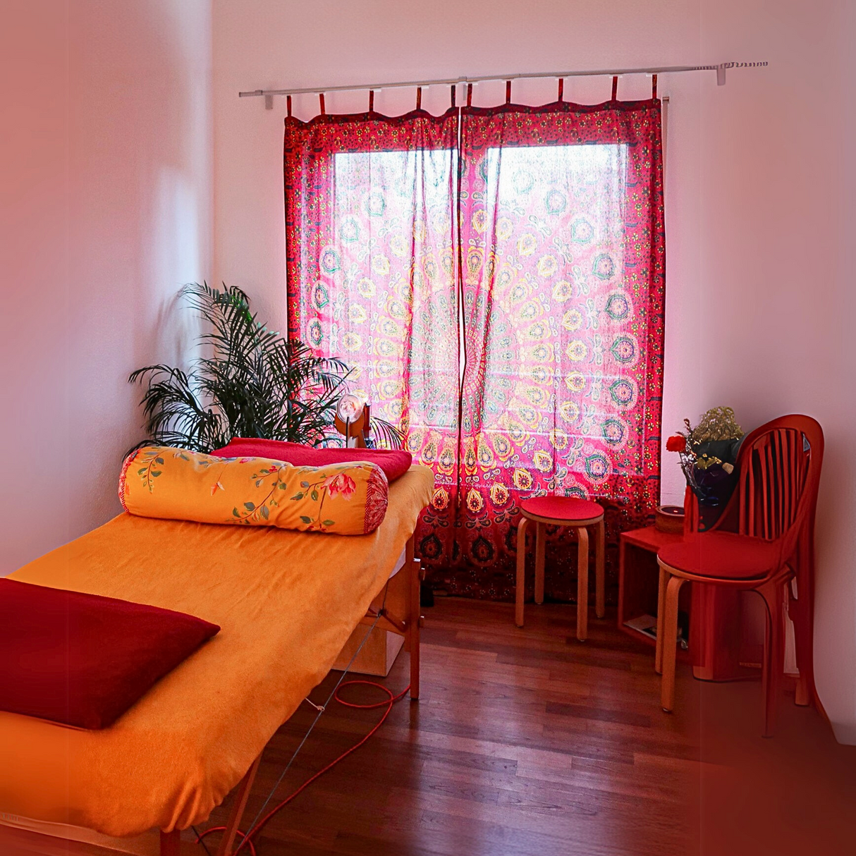 Vorhang Pfauenfeder Mandala rot weiß