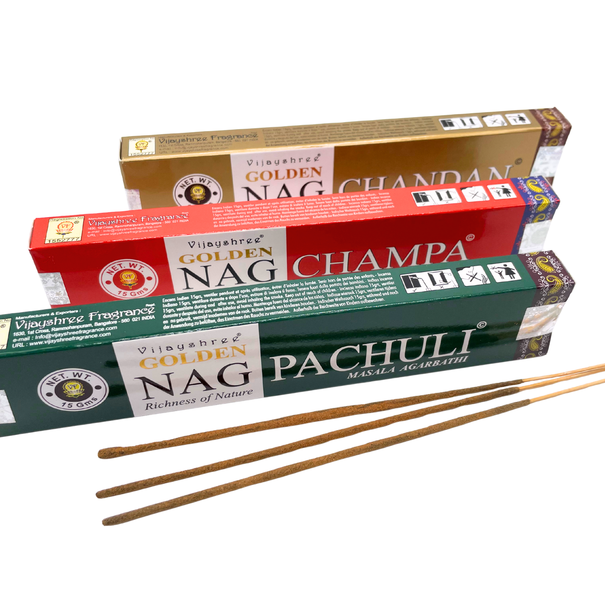 Wärme & Tiefe Räucherstäbchen-Set | Golden Nag Patchouli, Champa & Chandan