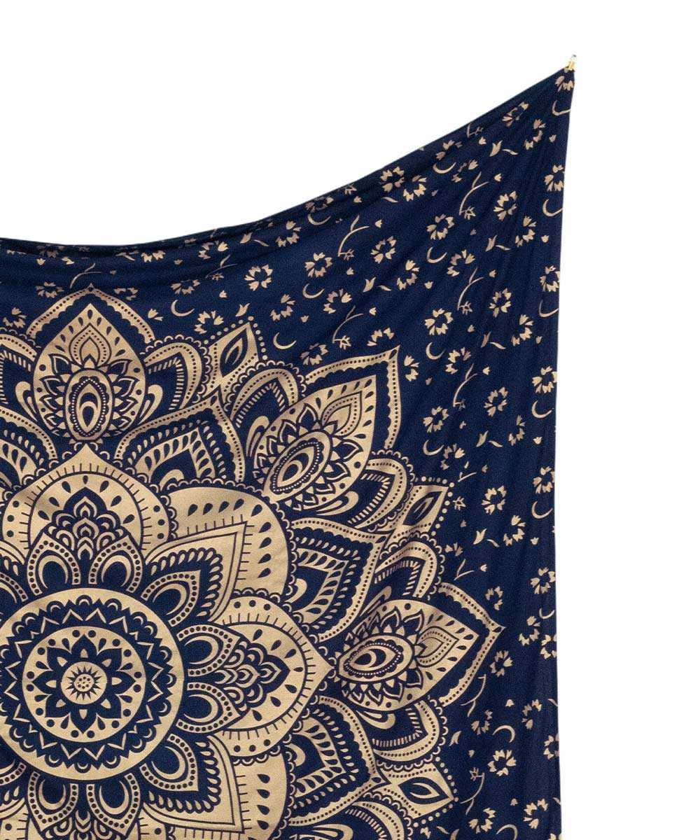 Wandtuch Lotusblüte blau gold - groß ca. 230x210 cm