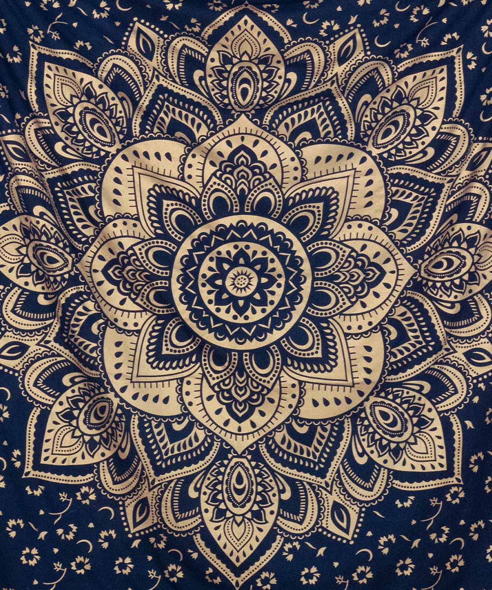 Wandtuch Lotusblüte blau gold - groß ca. 230x210 cm