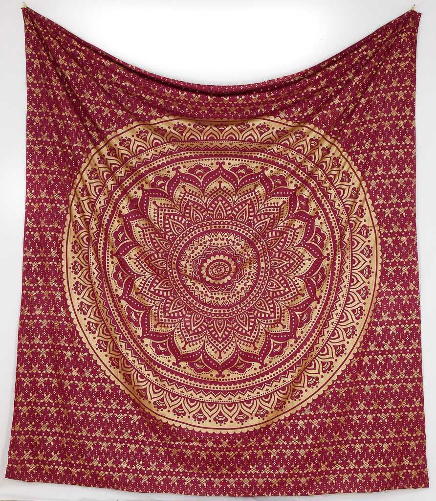 Wandtuch Ombre Mandala rot gold - groß ca. 230x210 cm