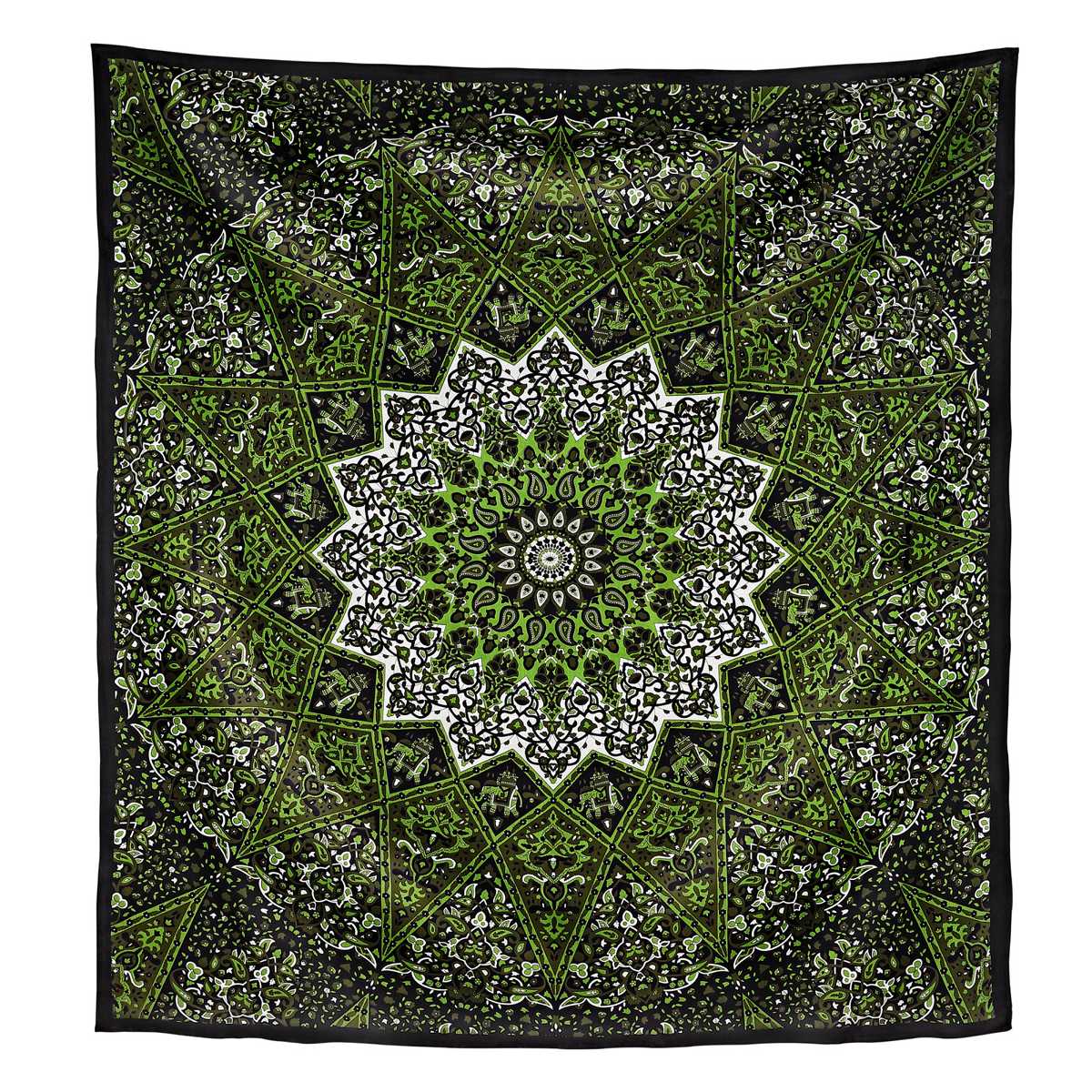 Wandtuch Stern Mandala grün schwarz - groß ca. 230x210 cm