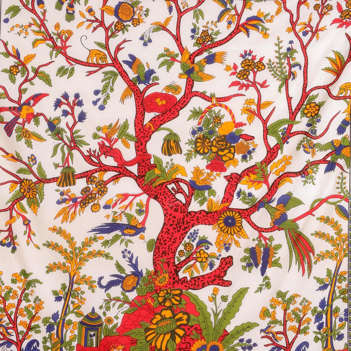 Wandtuch mit Lebensbaum in weiß und rot, Wandteppich 2x2 m XXL Tuch für die Wand 100% Baumwolle