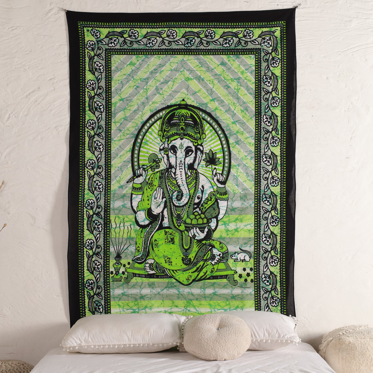 Wandtuch Lord Ganesha grün schwarz
