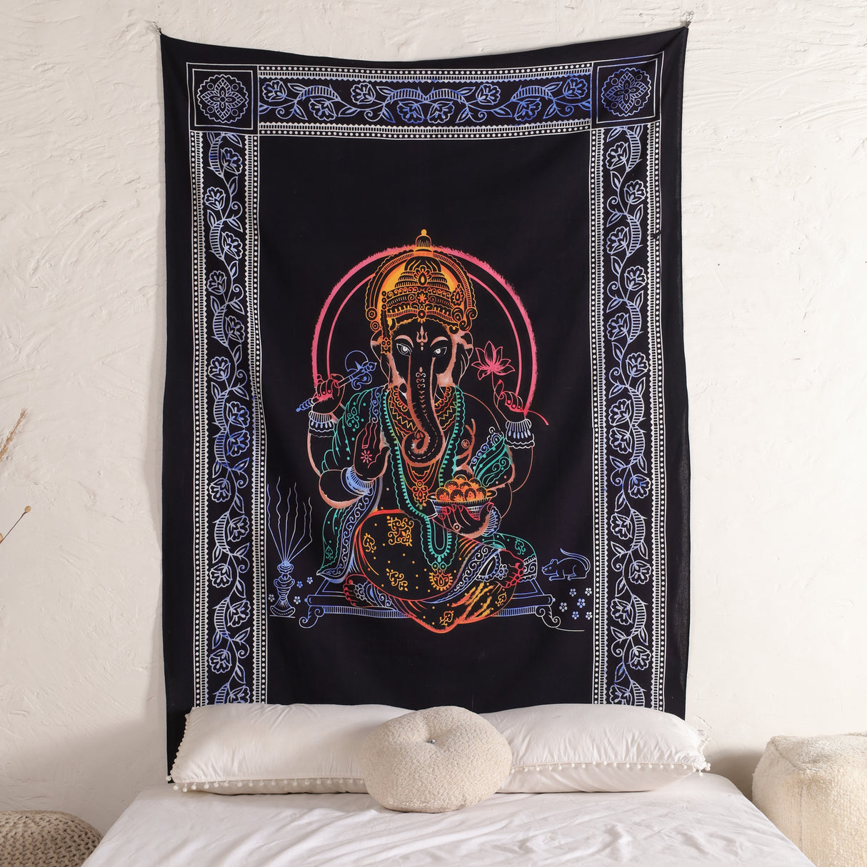 Wandtuch Lord Ganesha schwarz bunt