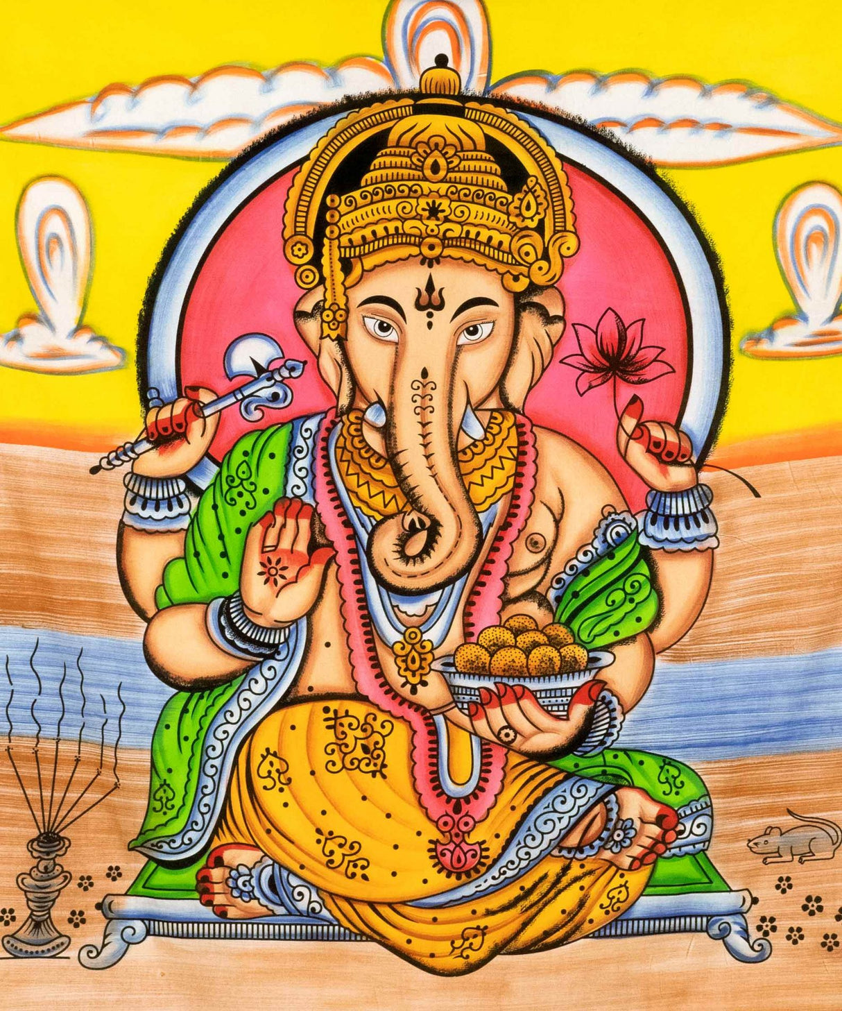 Ganesha Wandtuch in Pastellfarben, handgemalt