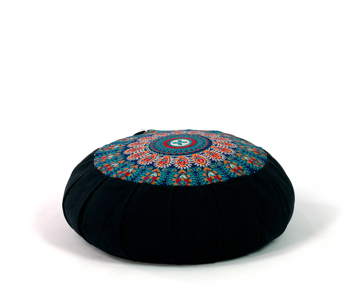 Yogakissen Pfauenfeder Mandala blau orange türkis mit Buchweizenfüllung und Tragegurt