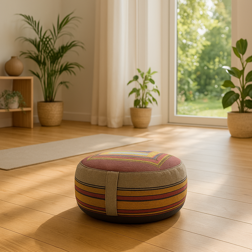 Yogakissen Geometrisch Grau Gelb mit Buchweizen