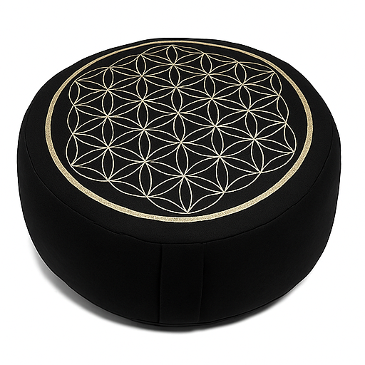 Yogakissen Lebensblume schwarz gold mit Buchweizen