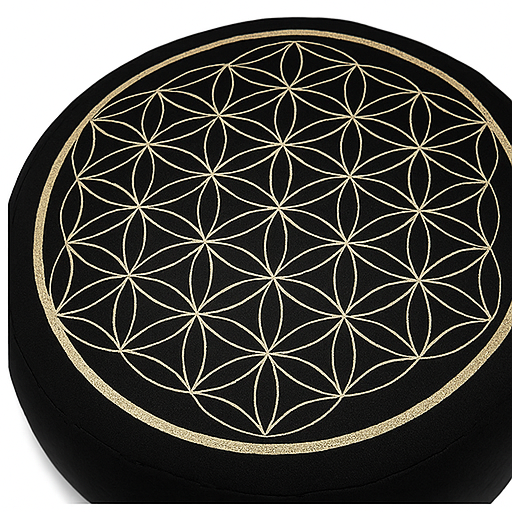 Yogakissen Lebensblume schwarz gold mit Buchweizen