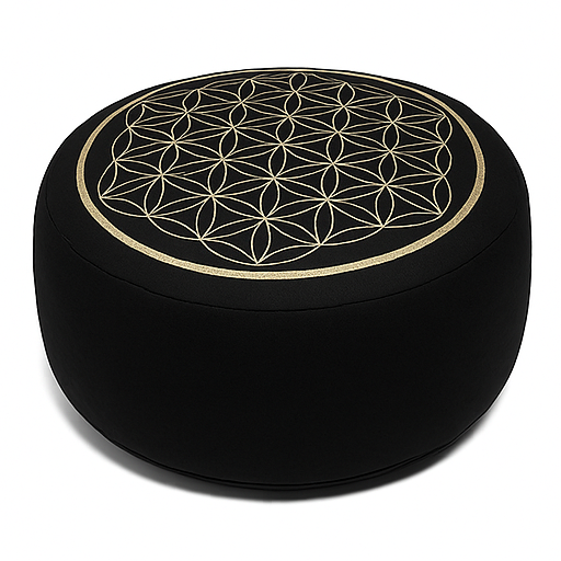 Yogakissen Lebensblume schwarz gold mit Buchweizen