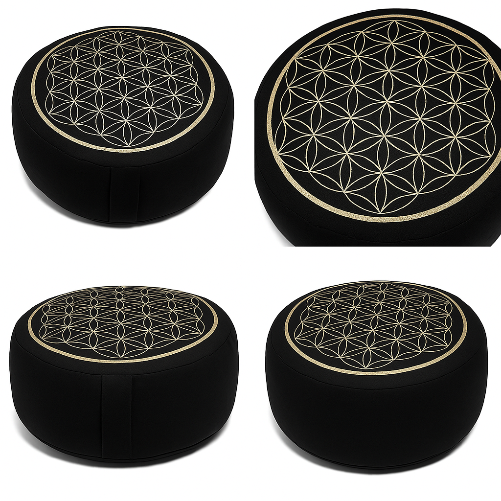 Yogakissen Lebensblume schwarz gold mit Buchweizen