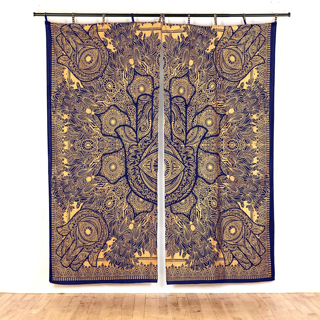 Gold Vorhang Fatimas Hand blau - 2-teilig