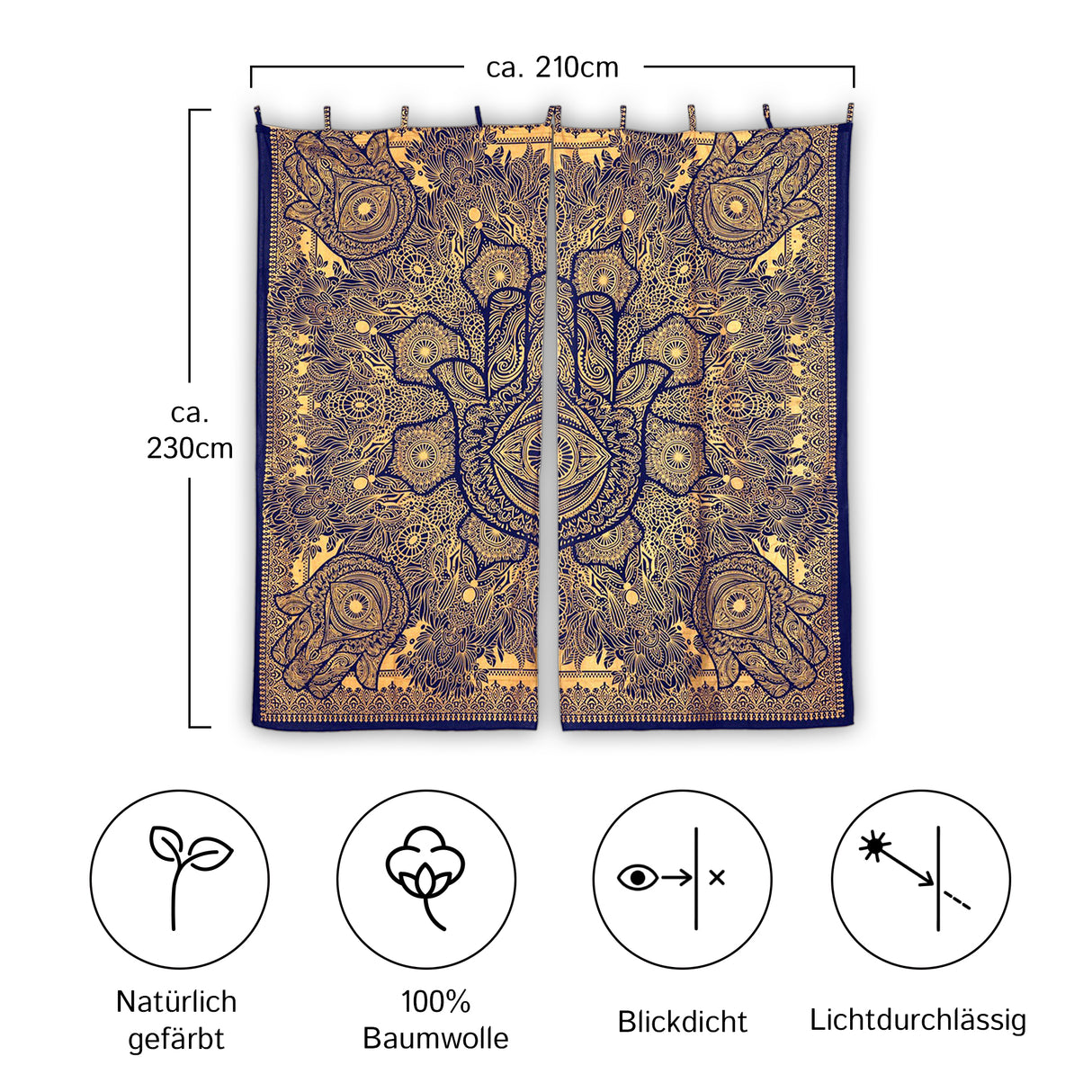 Gold Vorhang Fatimas Hand blau - 2-teilig