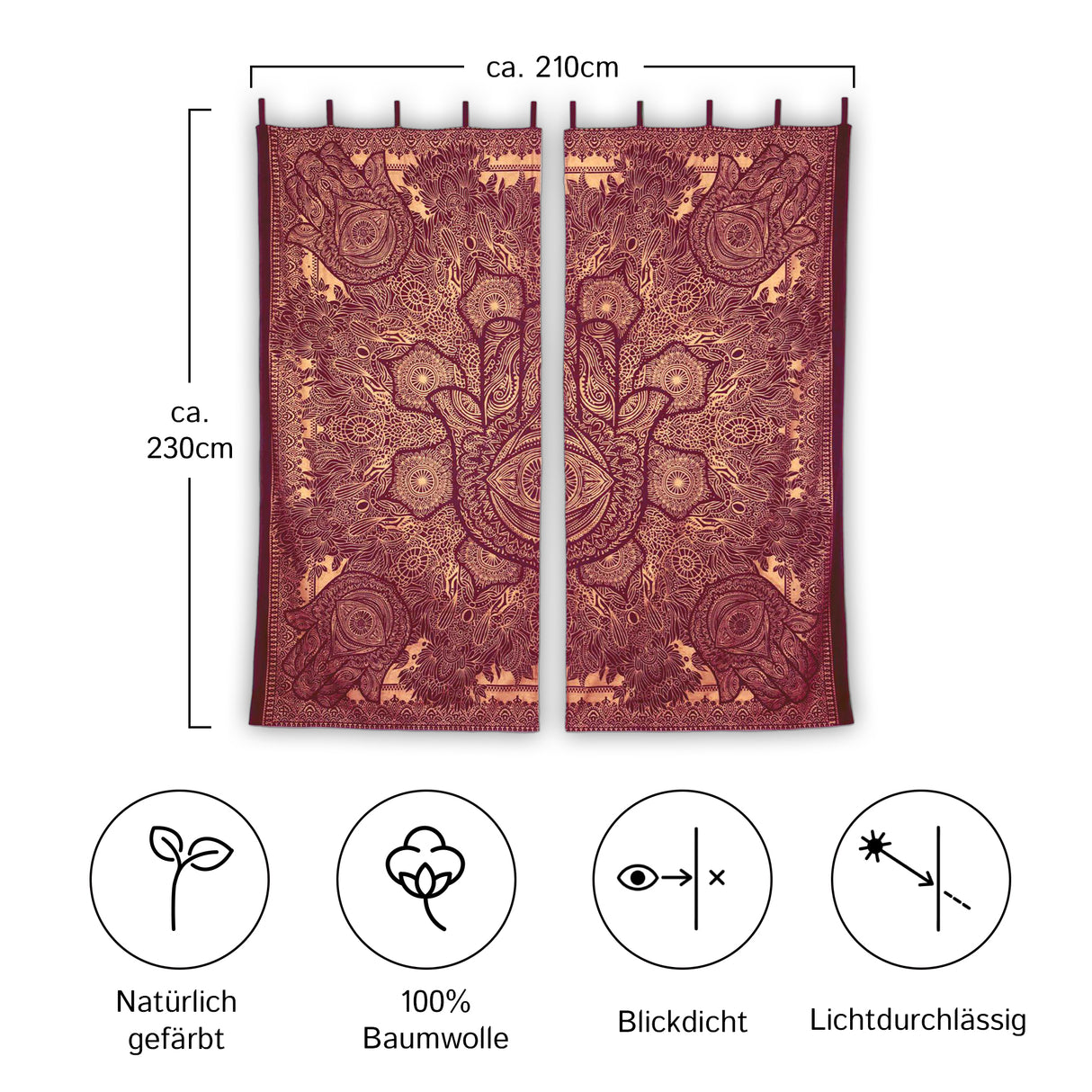 Gold Vorhang Fatimas Hand dunkelrot - 2-teilig