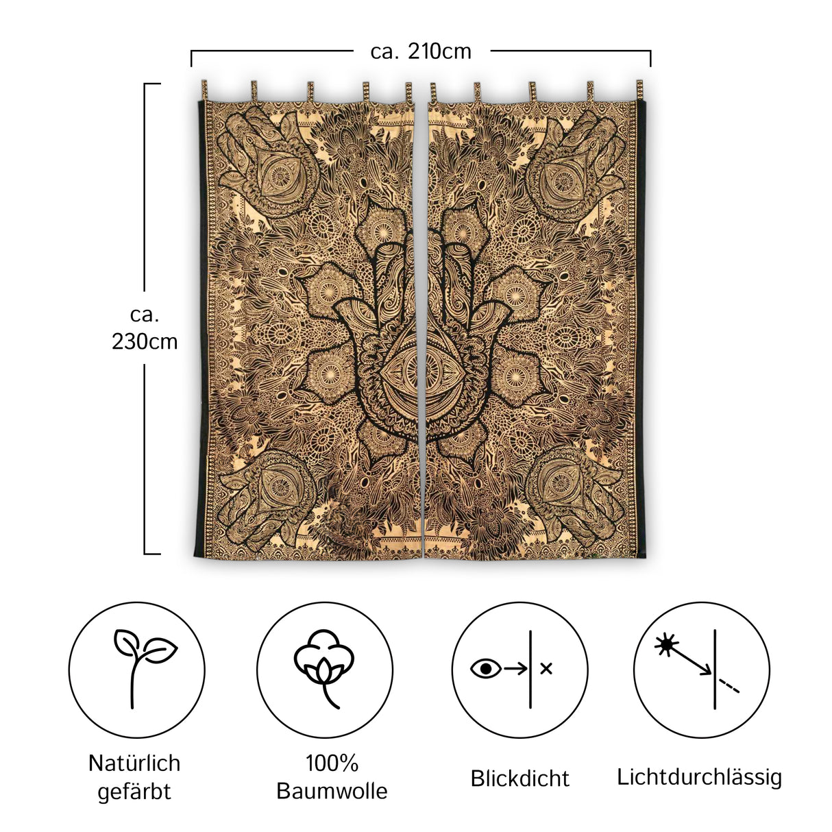Gold Vorhang Fatimas Hand schwarz - 2-teilig