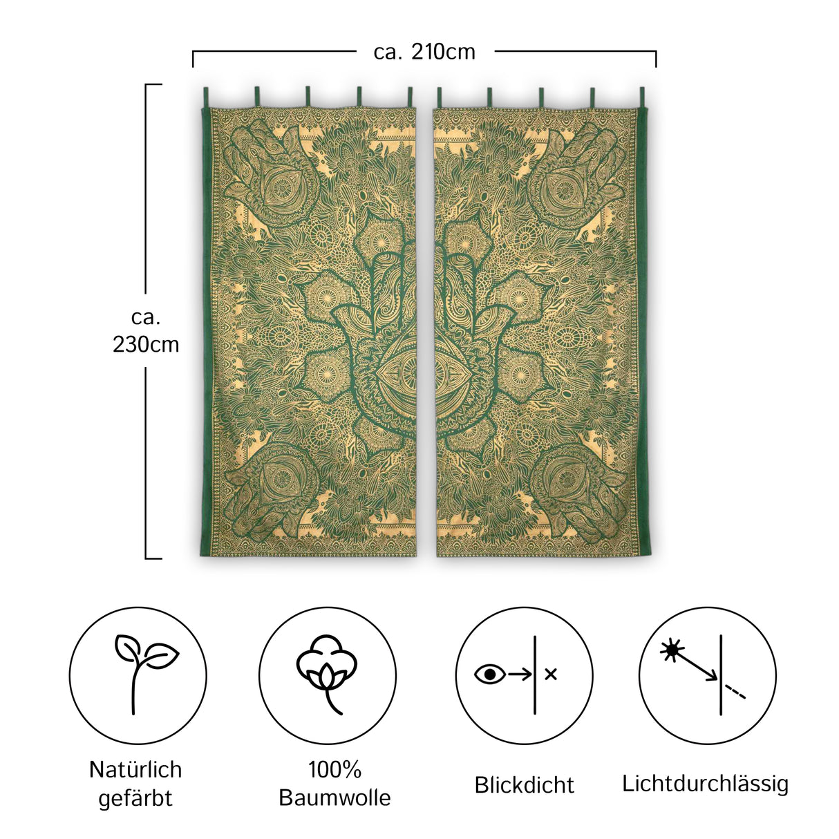 Gold Vorhang Fatimas Hand grün - 2-teilig