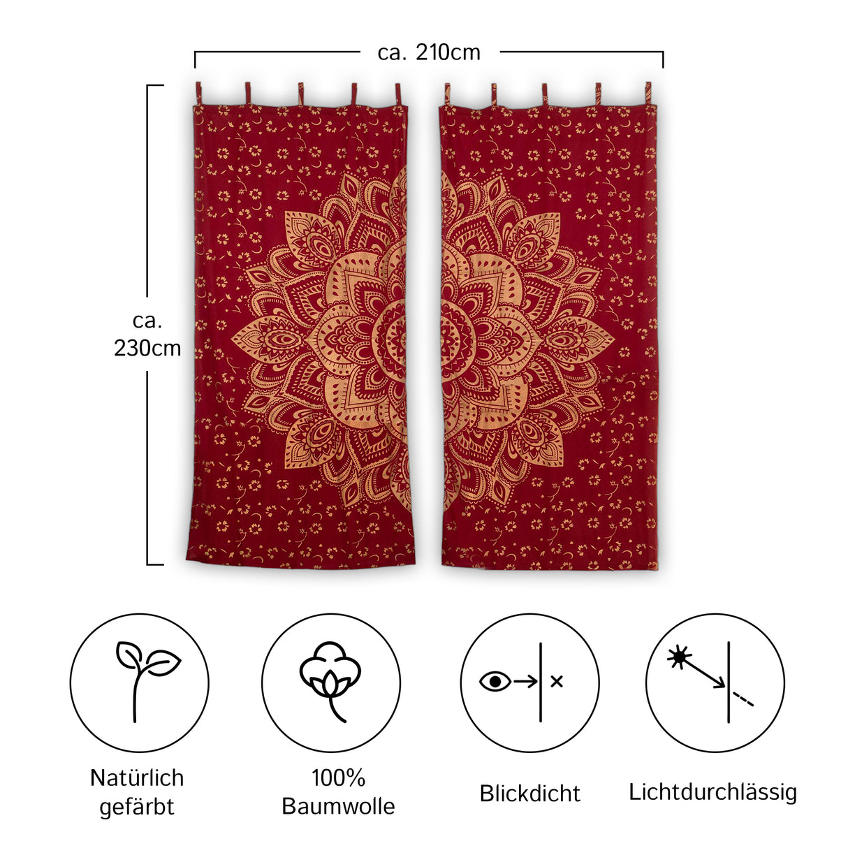 Vorhang goldener Lotus dunkelrot - 2-teilig