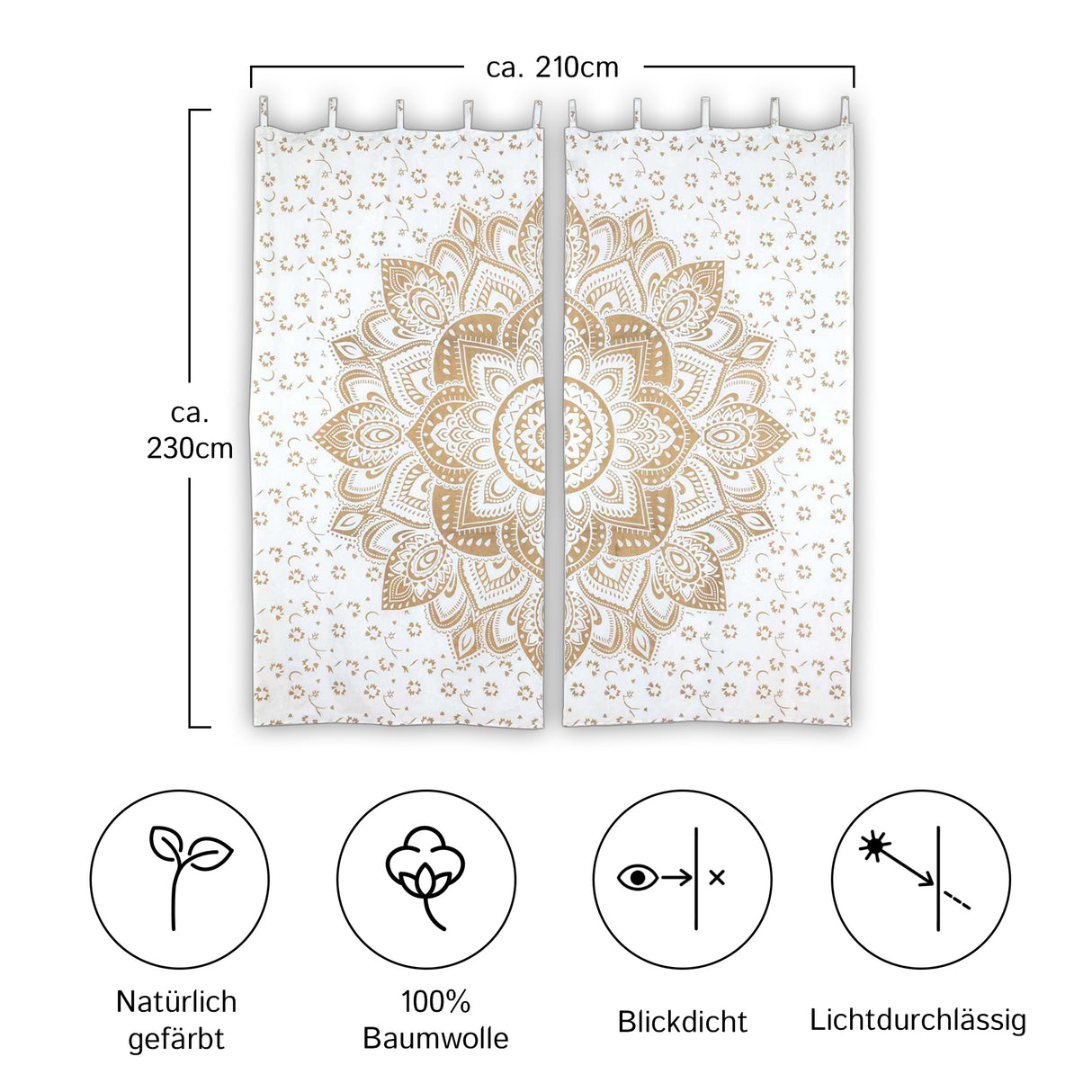 Vorhang goldener Lotus weiß - 2-teilig