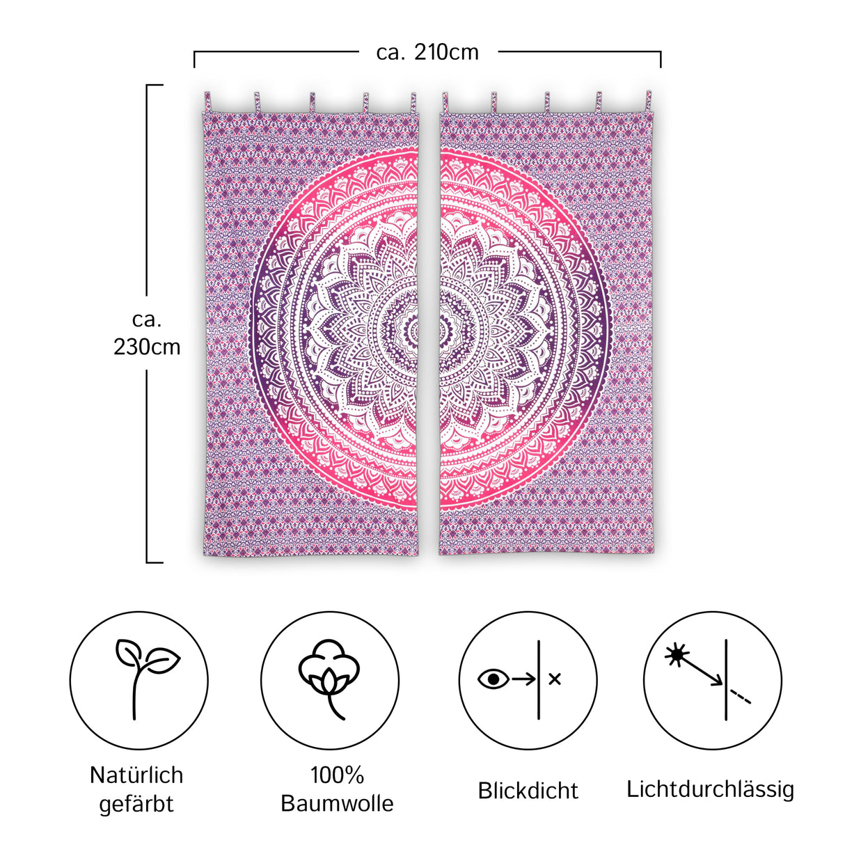 Vorhang Ombre Mandala lila rosa - 2-teilig