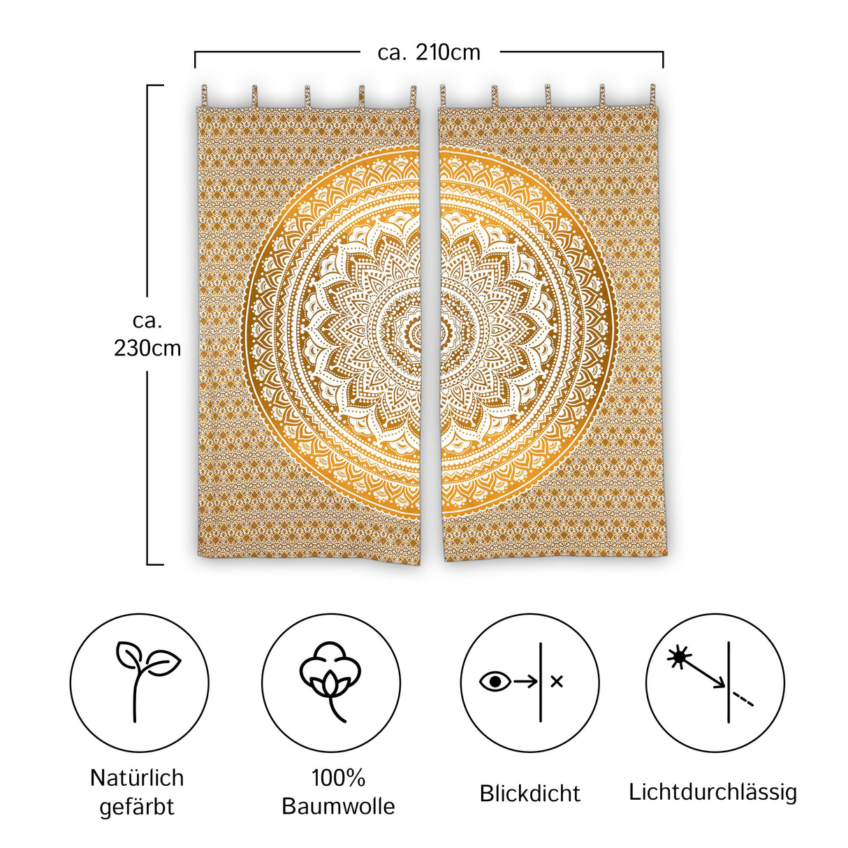 Vorhang Ombre Mandala ocker braun - 2-teilig