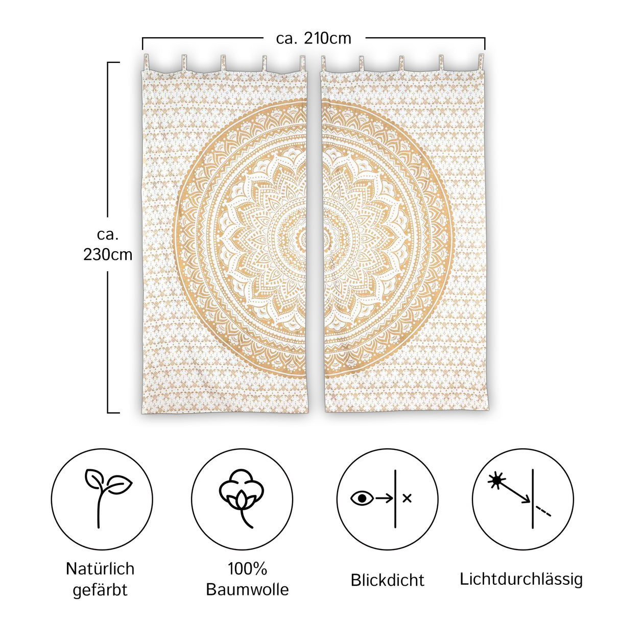 Gold Vorhang Ombre Mandala weiß - 2-teilig