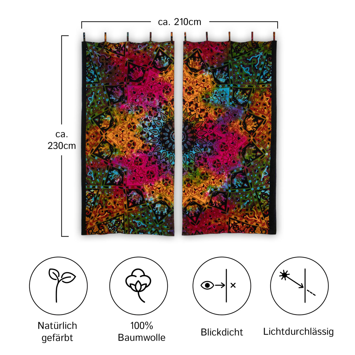 Vorhang Stern Mandala batik bunt - 2-teilig