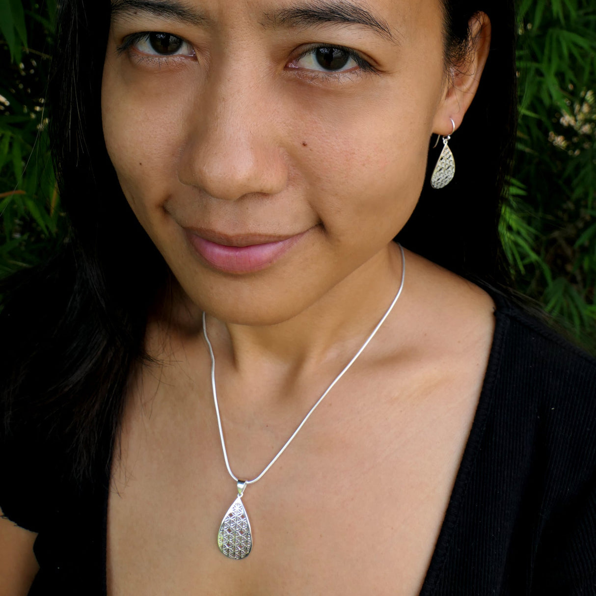 Schmuckset Lebensblume Silber- Ohrringe & Halskette