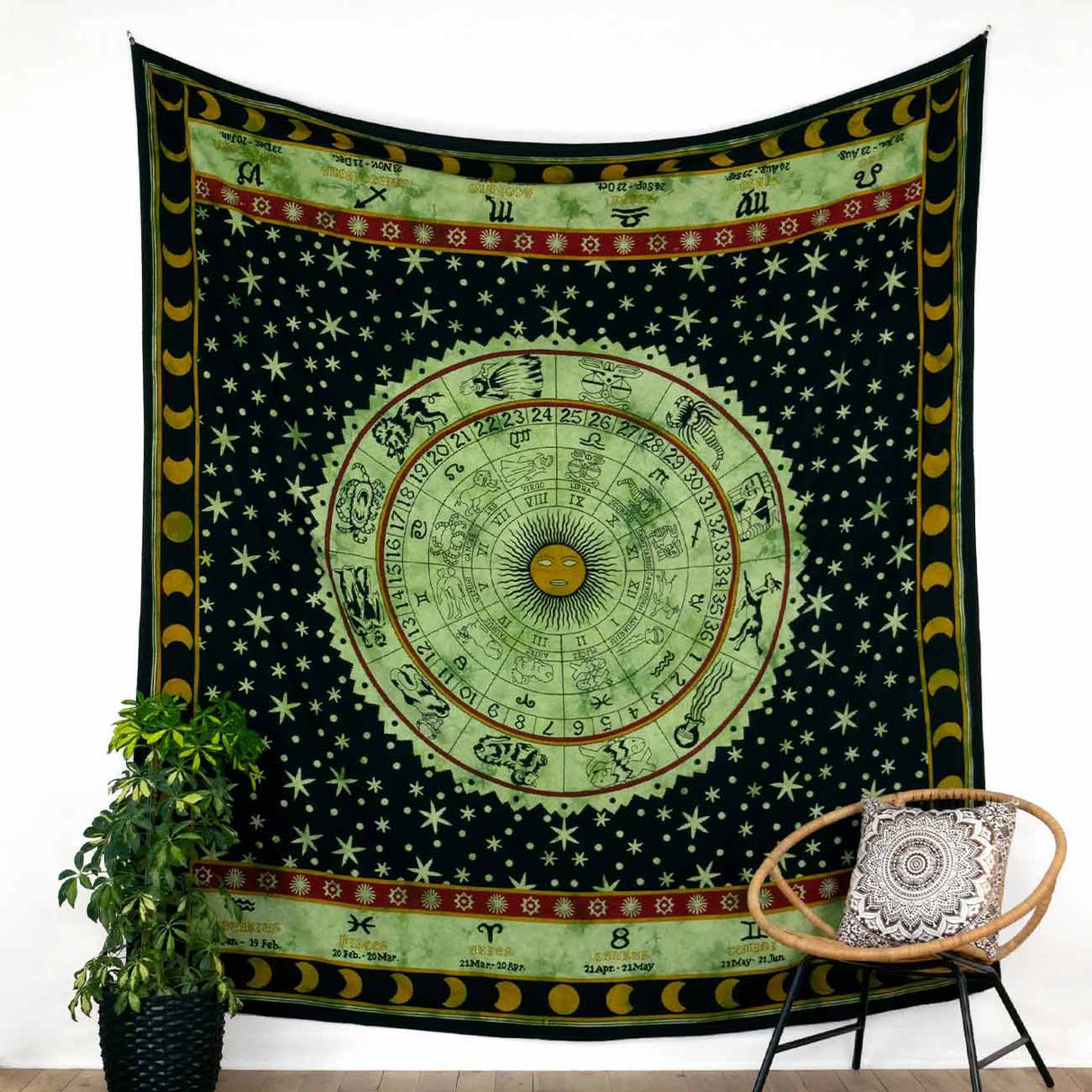 Wandtuch Sternzeichen schwarz grün