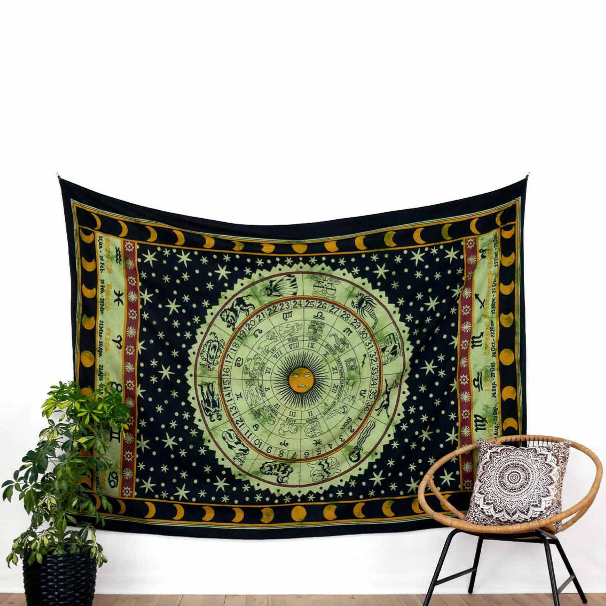 Wandtuch Sternzeichen schwarz grün